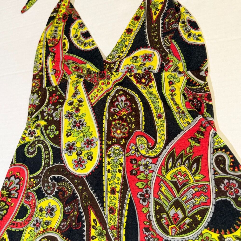 VTG Y2K Max Rave, Black Paisley Babydoll Tie Halter, XS Boho Chic Tuscan Mom - Picture 6 of 6